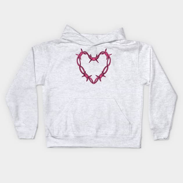 Pink barbed wire heart Kids Hoodie by weilertsen